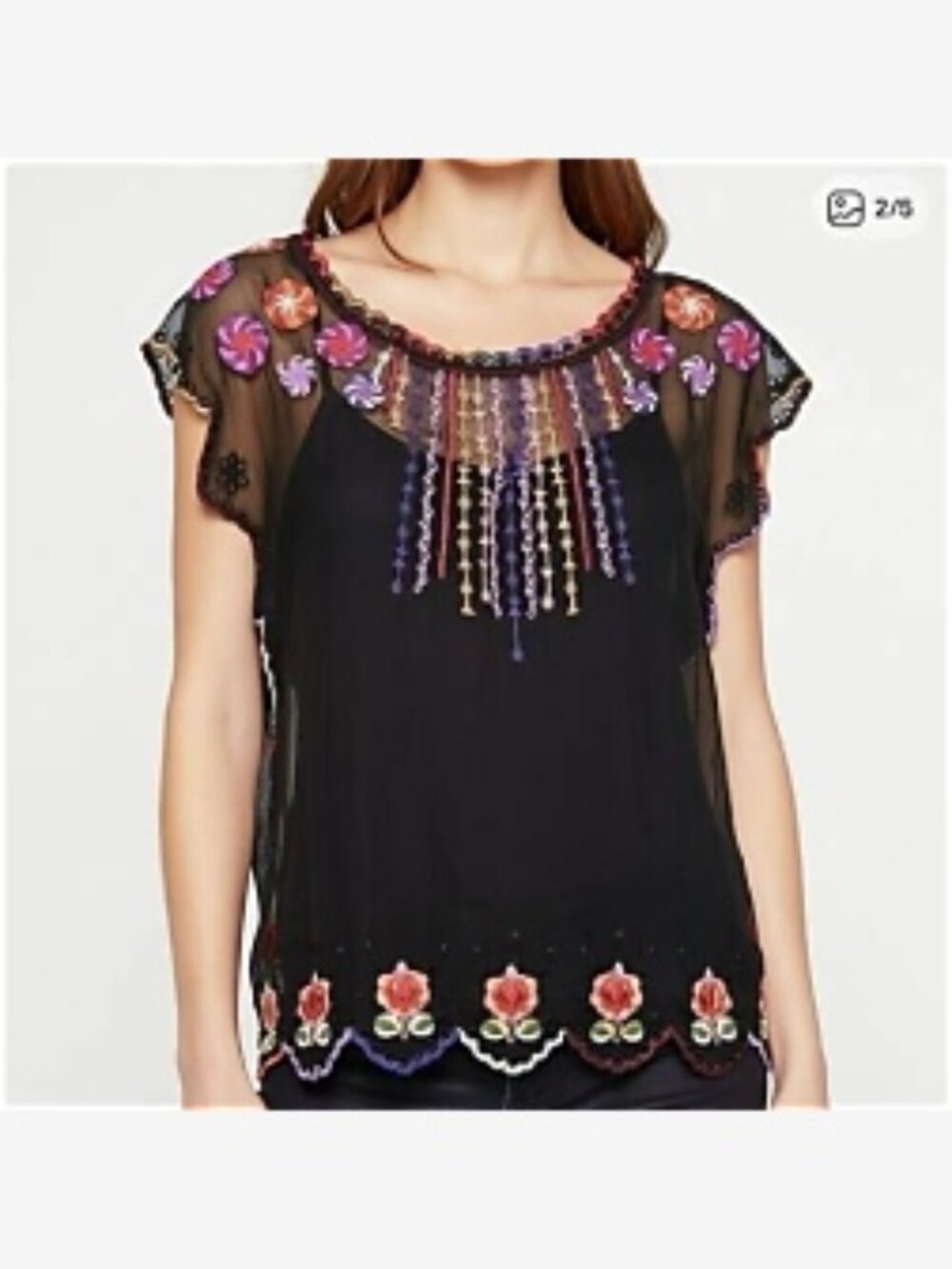 Anthropologie Vanessa Virginia Floral Embroidered Blouse Size Small Multicolor